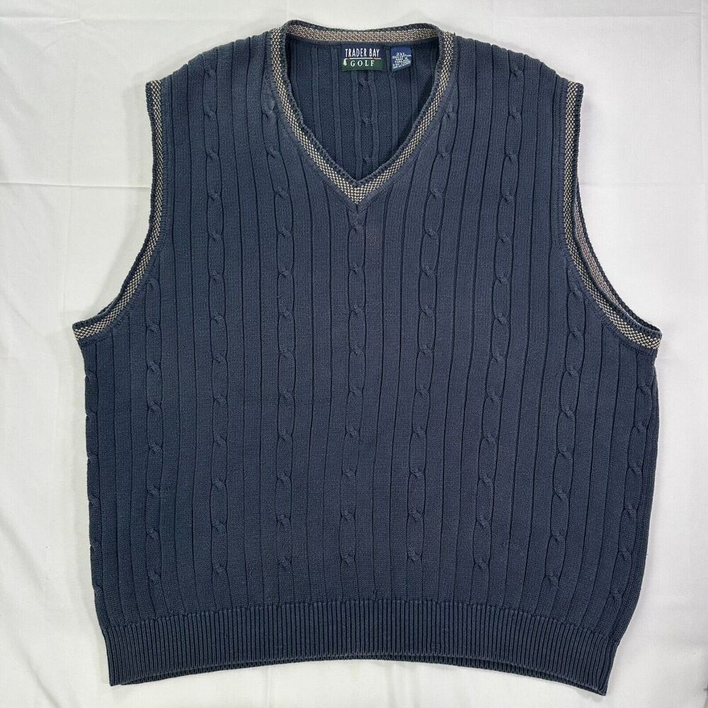 Vintage Trader Bay Golf‎ Men’s Navy Blue Golf Sweater Vest 100% Cotton Size 2XL